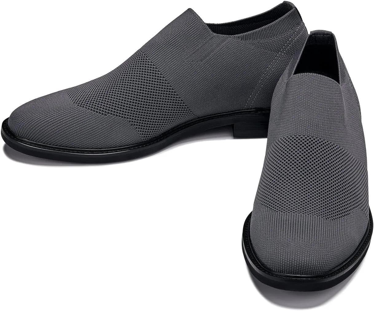 CALTO Men's Invisible Height Increasing Elevator Casual Shoes - Grey Ultra Light-Weight Slip-on Knitted Business Dressy Casual Shoes - 2.4 Inches Taller - X1542 - Size 13 D(M) US