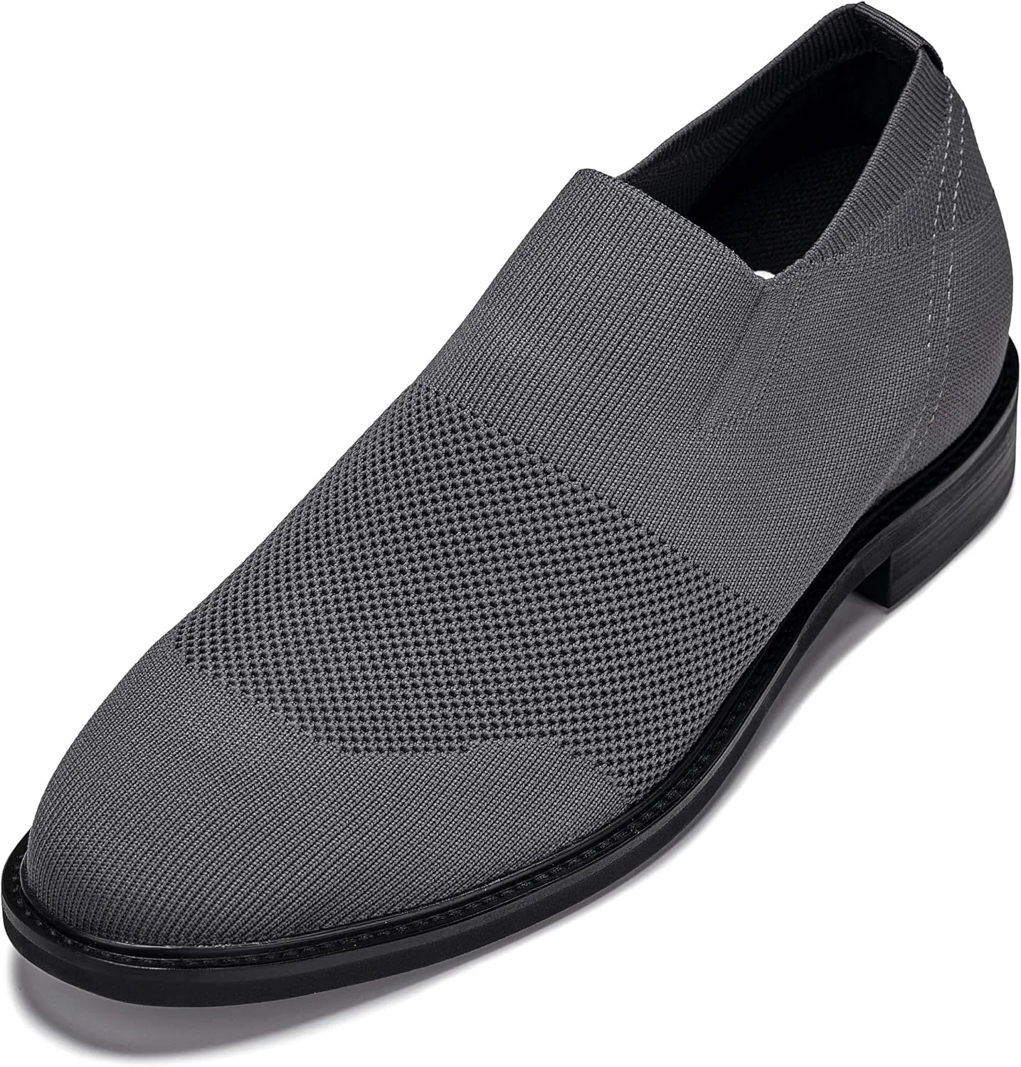 CALTO Men's Invisible Height Increasing Elevator Casual Shoes - Grey Ultra Light-Weight Slip-on Knitted Business Dressy Casual Shoes - 2.4 Inches Taller - X1542 - Size 13 D(M) US