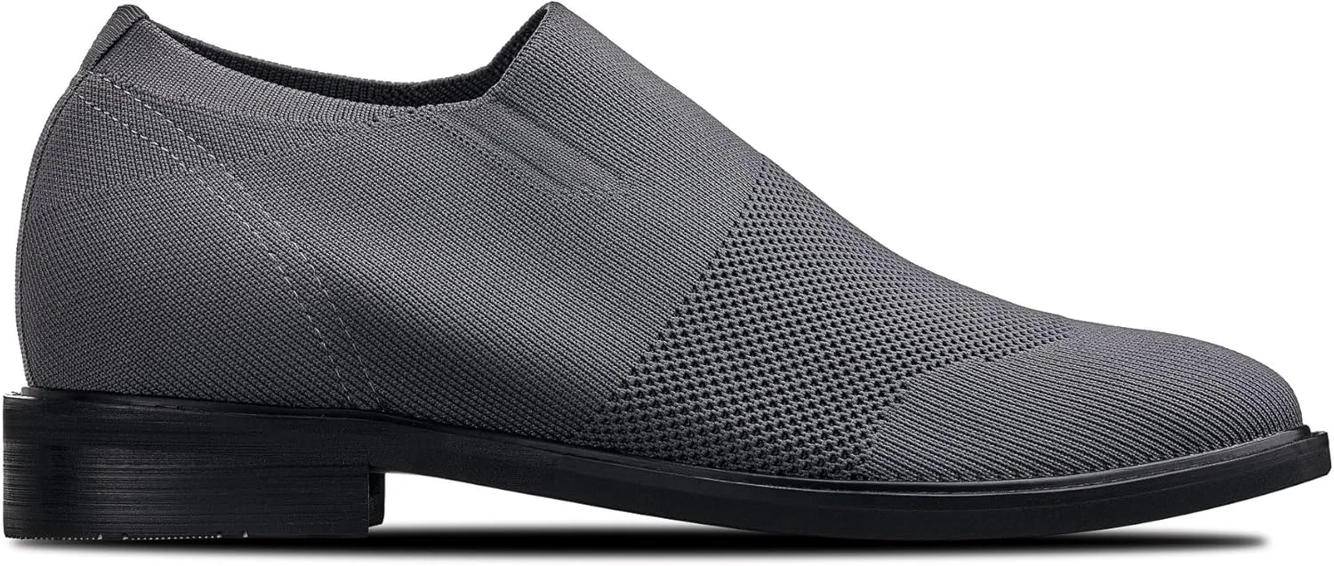 CALTO Men's Invisible Height Increasing Elevator Casual Shoes - Grey Ultra Light-Weight Slip-on Knitted Business Dressy Casual Shoes - 2.4 Inches Taller - X1542 - Size 13 D(M) US