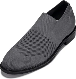 CALTO Men's Invisible Height Increasing Elevator Casual Shoes - Grey Ultra Light-Weight Slip-on Knitted Business Dressy Casual Shoes - 2.4 Inches Taller - X1542 - Size 13 D(M) US