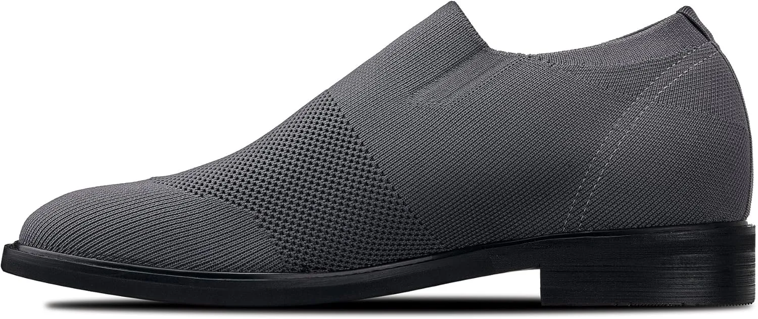 CALTO Men's Invisible Height Increasing Elevator Casual Shoes - Grey Ultra Light-Weight Slip-on Knitted Business Dressy Casual Shoes - 2.4 Inches Taller - X1542 - Size 13 D(M) US