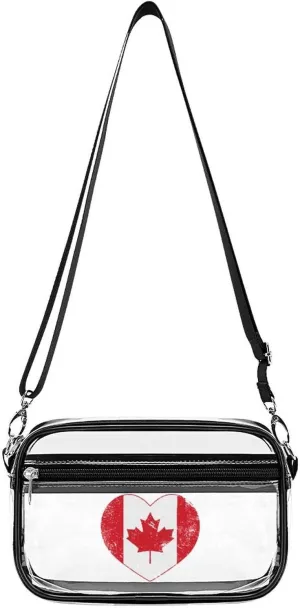 Canada Heart Retro Flag Clear Stadium Crossbody Bag Small Shoulder Purse Adjustable Strap Handbag for Women Men