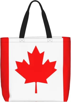Canadian Flag Print Women Reuseable Handbag, Grocery Bag Foldable For Shopping Travel Activity