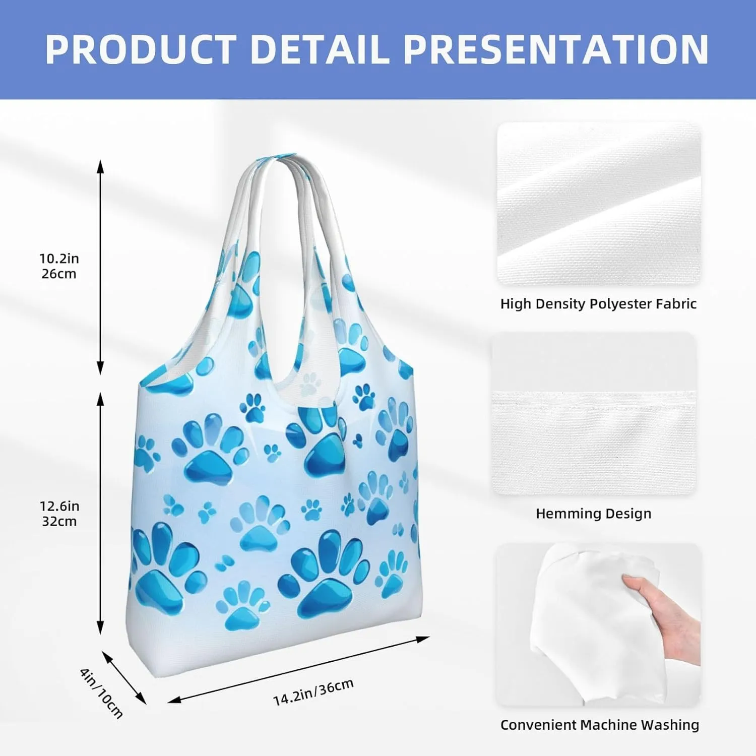 Canvas Tote Bag Lightweight Reusable Grocery Shopping Bag Blue Stripes and Red Flowers Handbag for Women Men
