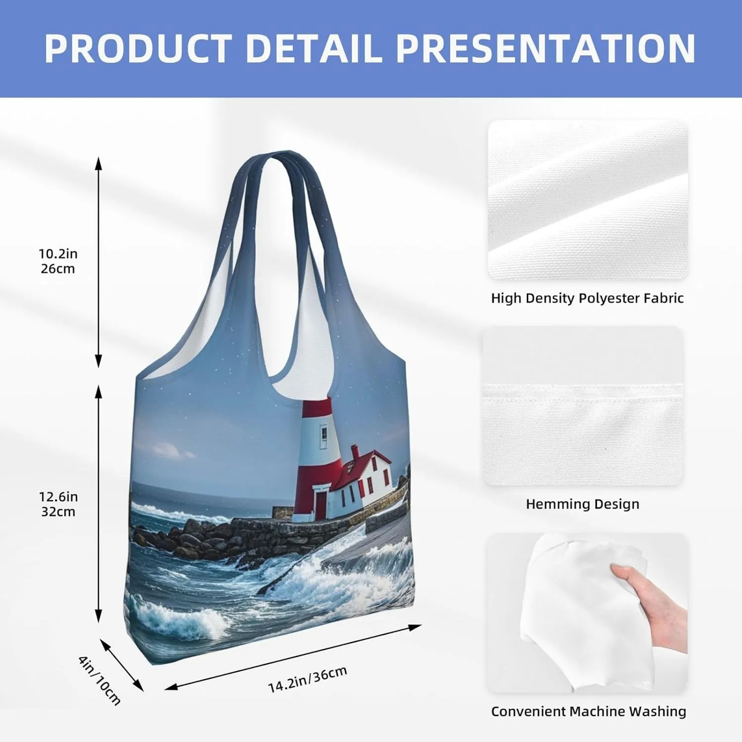 Canvas Tote Bag Lightweight Reusable Grocery Shopping Bag Ocean Sea Animal Shark Handbag for Women Men