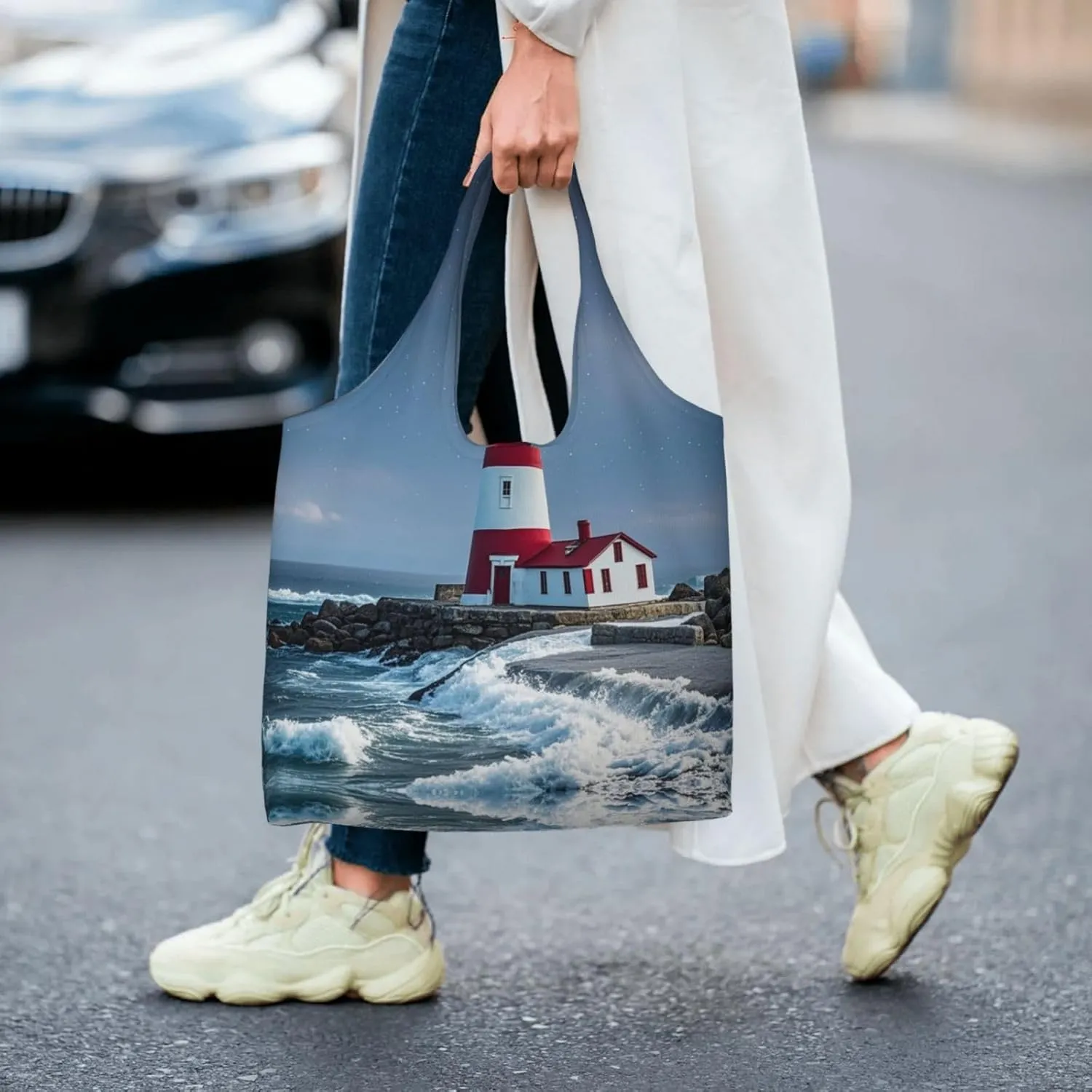 Canvas Tote Bag Lightweight Reusable Grocery Shopping Bag Ocean Sea Animal Shark Handbag for Women Men