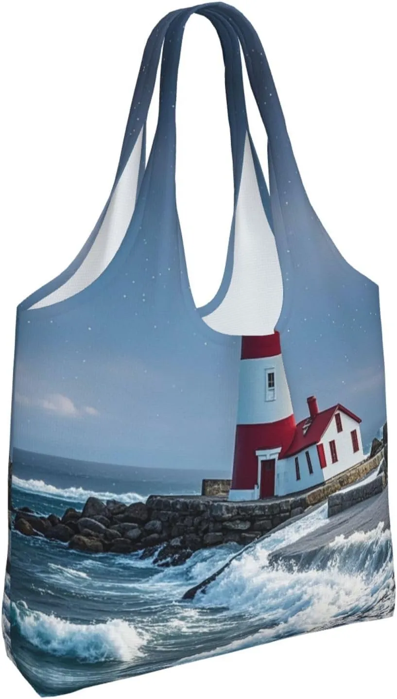 Canvas Tote Bag Lightweight Reusable Grocery Shopping Bag Ocean Sea Animal Shark Handbag for Women Men