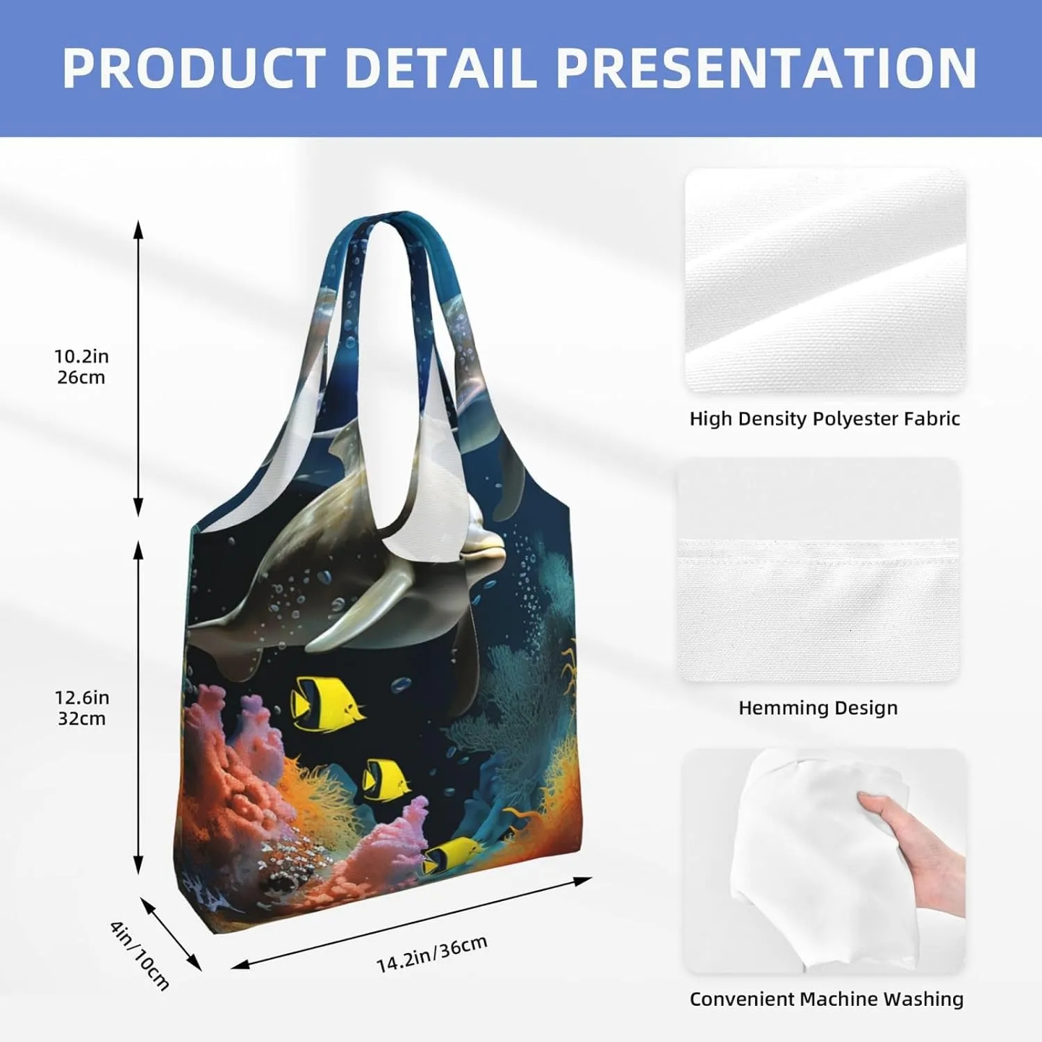 Canvas Tote Bag Reusable Grocery Bags Lightweight Handbag Blue and Orange Flowers Tote Bag for Shopping Cloth Bags