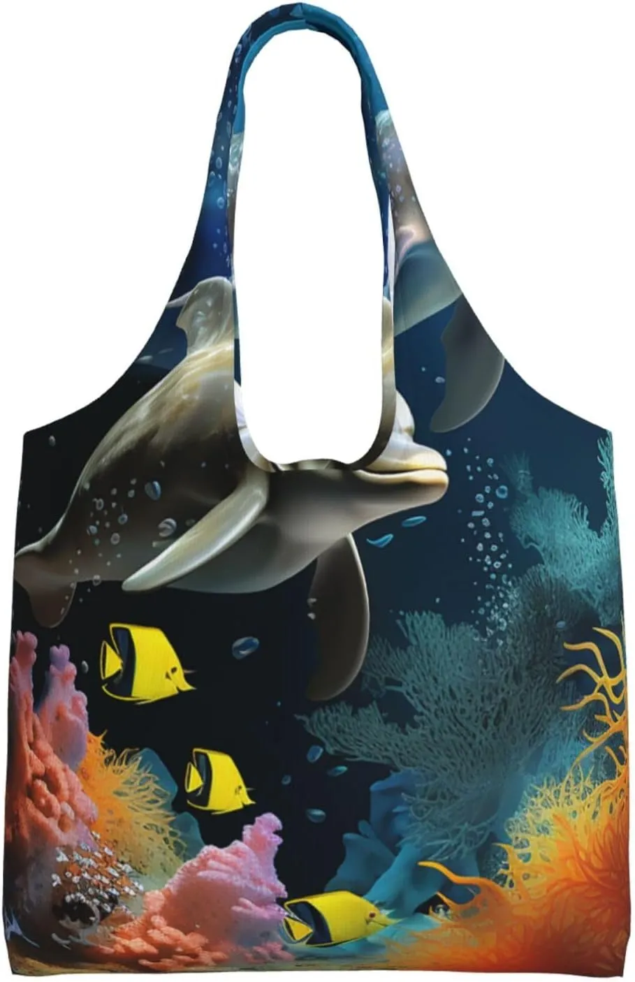 Canvas Tote Bag Reusable Grocery Bags Lightweight Handbag Blue and Orange Flowers Tote Bag for Shopping Cloth Bags