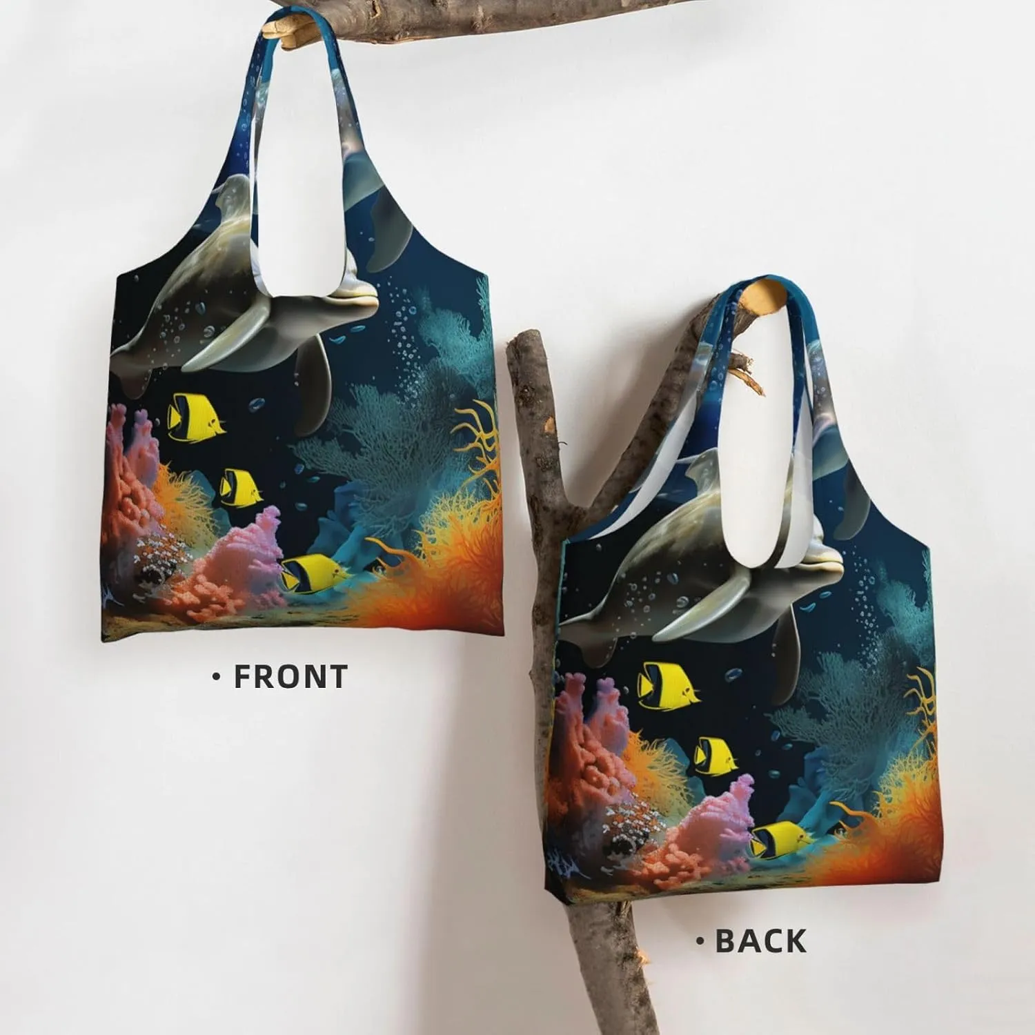 Canvas Tote Bag Reusable Grocery Bags Lightweight Handbag Blue and Orange Flowers Tote Bag for Shopping Cloth Bags