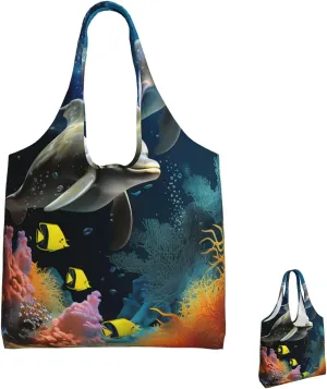 Canvas Tote Bag Reusable Grocery Bags Lightweight Handbag Blue and Orange Flowers Tote Bag for Shopping Cloth Bags