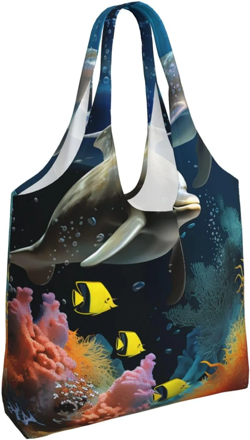 Canvas Tote Bag Reusable Grocery Bags Lightweight Handbag Blue and Orange Flowers Tote Bag for Shopping Cloth Bags