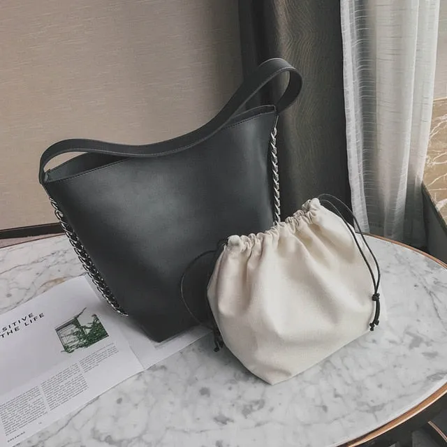 capacity Secure platform Brand bag bolsa Bag bucket Women's design Large Long-lasting shoulder women Totes Shopping Quality leather Chain feminin PU Handbags