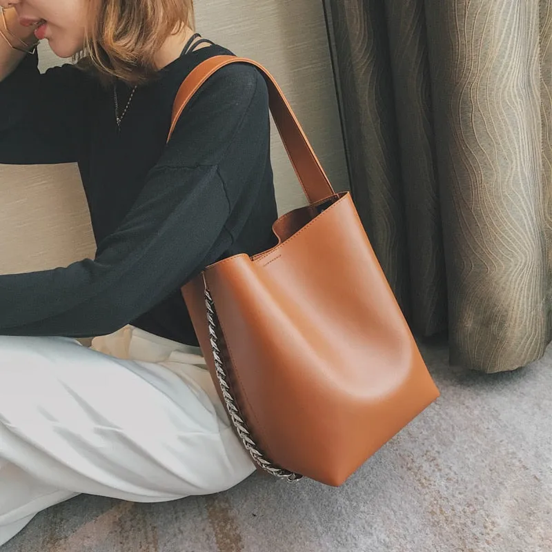 capacity Secure platform Brand bag bolsa Bag bucket Women's design Large Long-lasting shoulder women Totes Shopping Quality leather Chain feminin PU Handbags