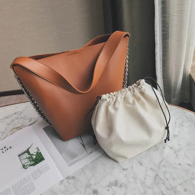 capacity Secure platform Brand bag bolsa Bag bucket Women's design Large Long-lasting shoulder women Totes Shopping Quality leather Chain feminin PU Handbags