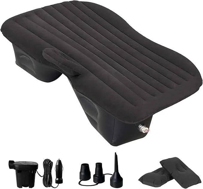 Car Air Mattress Back Seat Inflatable Bed - Inflatable Thickened and Double SUV Air Mattress with Air Pump Portable Foldable Car Air Bed Mattress for Home Car Travel Camping-Black