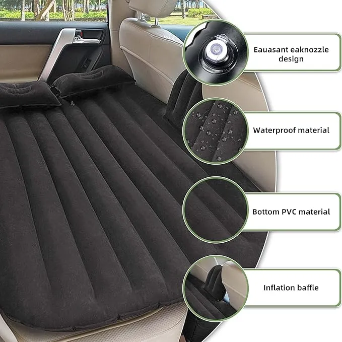 Car Air Mattress Back Seat Inflatable Bed - Inflatable Thickened and Double SUV Air Mattress with Air Pump Portable Foldable Car Air Bed Mattress for Home Car Travel Camping-Black