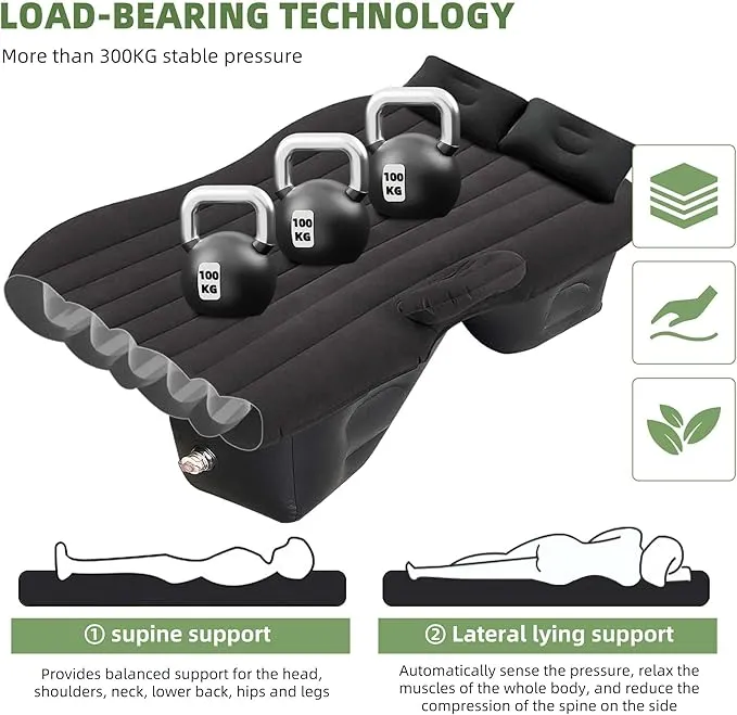 Car Air Mattress Back Seat Inflatable Bed - Inflatable Thickened and Double SUV Air Mattress with Air Pump Portable Foldable Car Air Bed Mattress for Home Car Travel Camping-Black