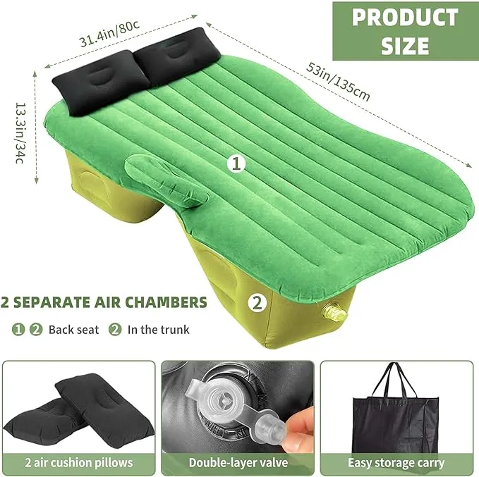 Car Air Mattress Back Seat Inflatable Bed - Inflatable Thickened and Double SUV Air Mattress with Air Pump Portable Foldable Car Air Bed Mattress for Home Car Travel Camping-Black