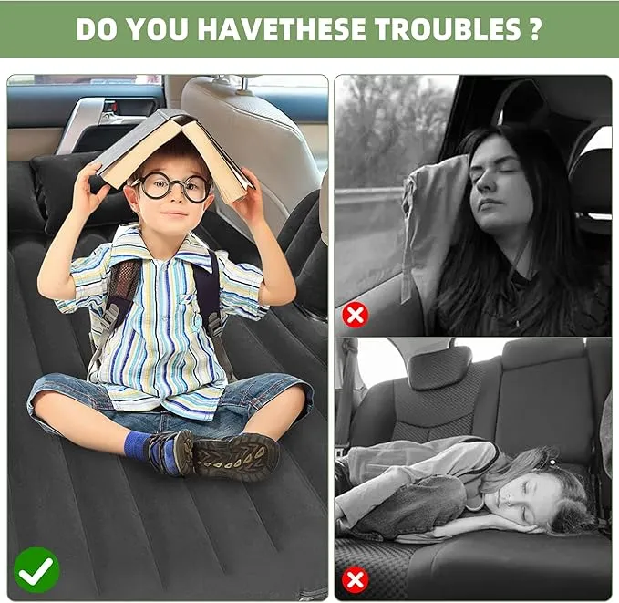 Car Air Mattress Back Seat Inflatable Bed - Inflatable Thickened and Double SUV Air Mattress with Air Pump Portable Foldable Car Air Bed Mattress for Home Car Travel Camping-Black