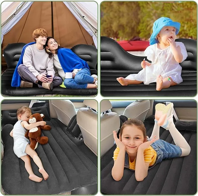 Car Air Mattress Back Seat Inflatable Bed - Inflatable Thickened and Double SUV Air Mattress with Air Pump Portable Foldable Car Air Bed Mattress for Home Car Travel Camping-Black