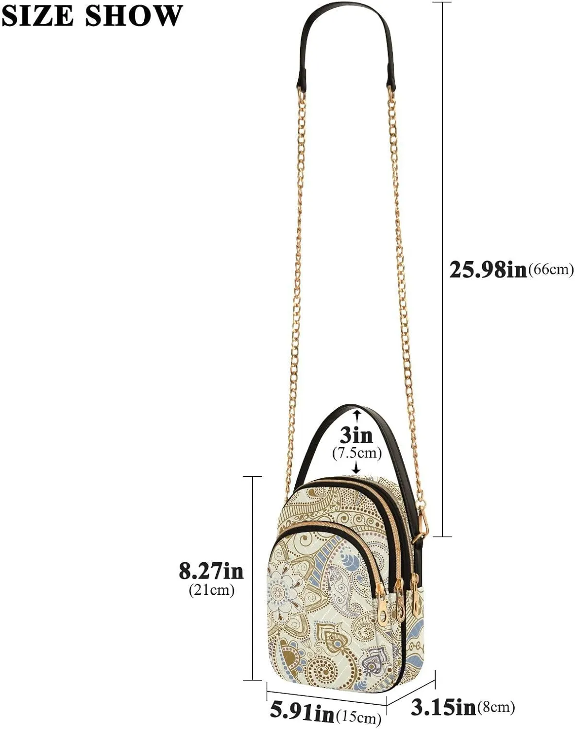 Cartoon Easter Bunny and Eggs Cross Body Bags Triple Zip Small Handbag, Small Bags for Women