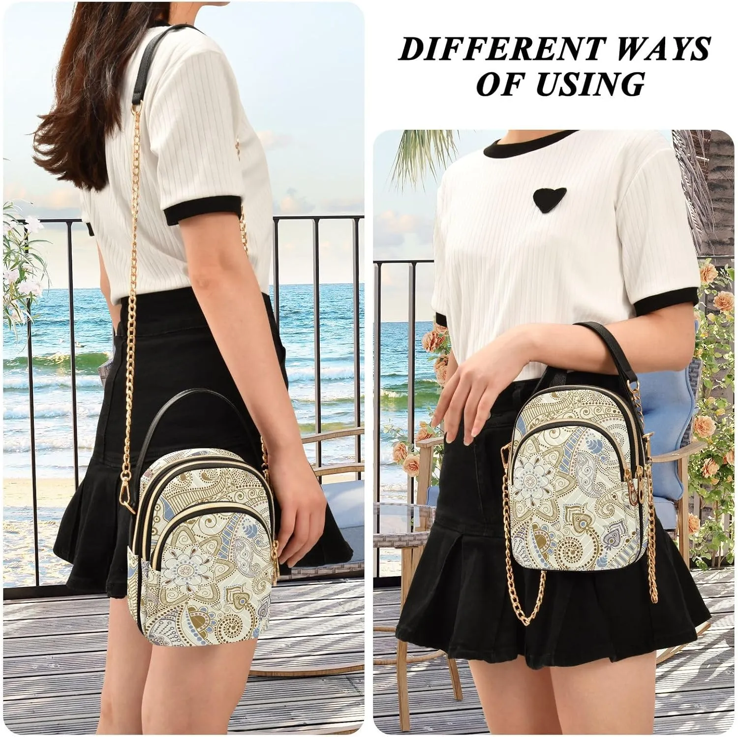 Cartoon Easter Bunny and Eggs Cross Body Bags Triple Zip Small Handbag, Small Bags for Women