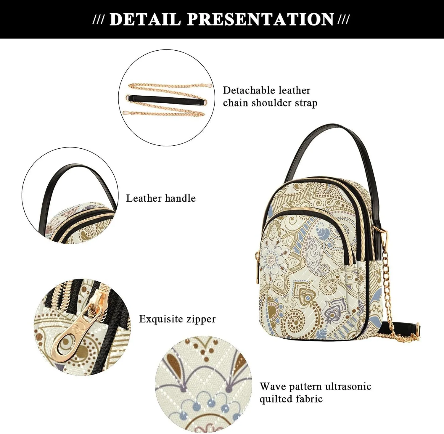 Cartoon Easter Bunny and Eggs Cross Body Bags Triple Zip Small Handbag, Small Bags for Women