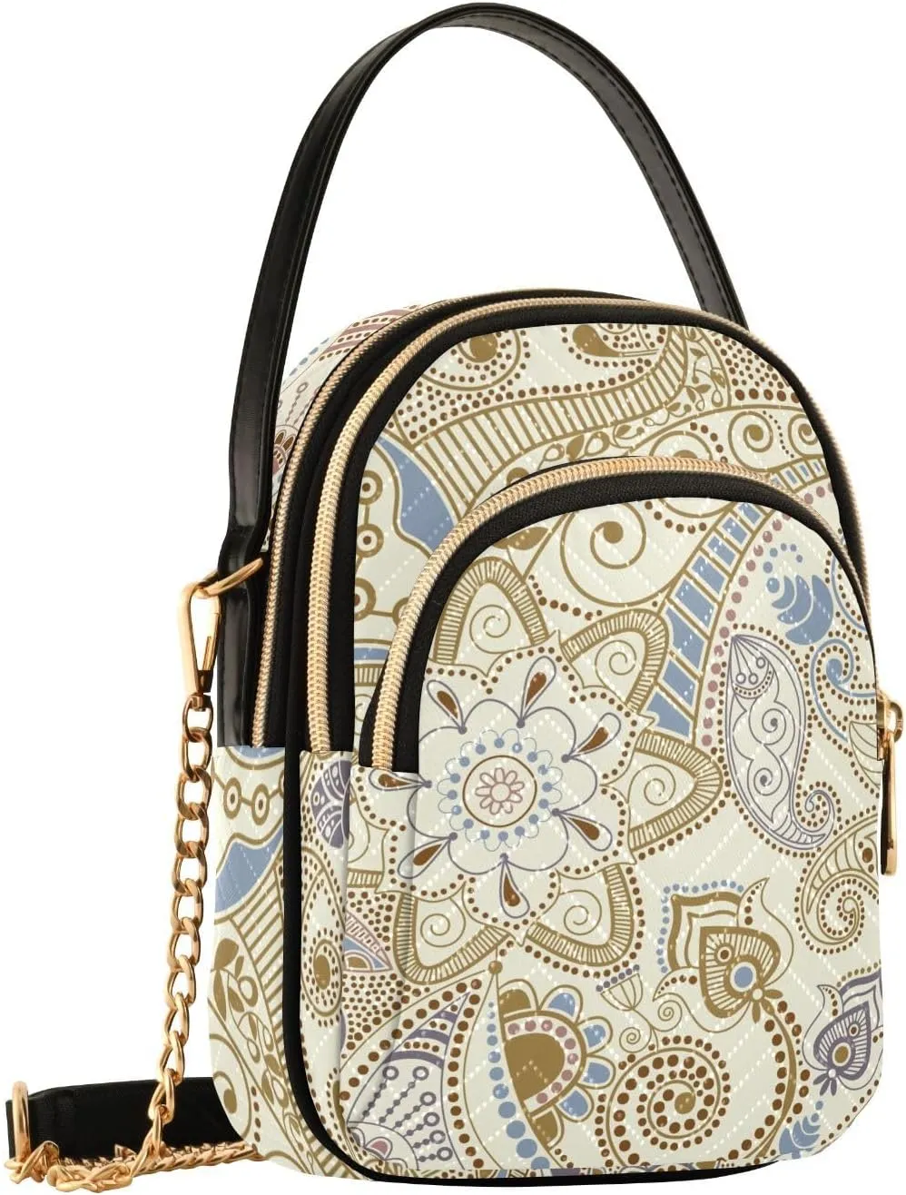 Cartoon Easter Bunny and Eggs Cross Body Bags Triple Zip Small Handbag, Small Bags for Women