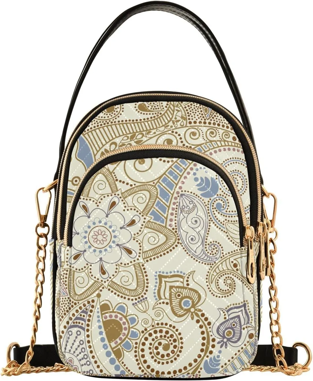Cartoon Easter Bunny and Eggs Cross Body Bags Triple Zip Small Handbag, Small Bags for Women