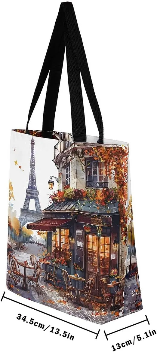 Castle Fairy Eiffel Tower Canvas Tote Bag Autumn French Style Street Shoulder Bag for Women
