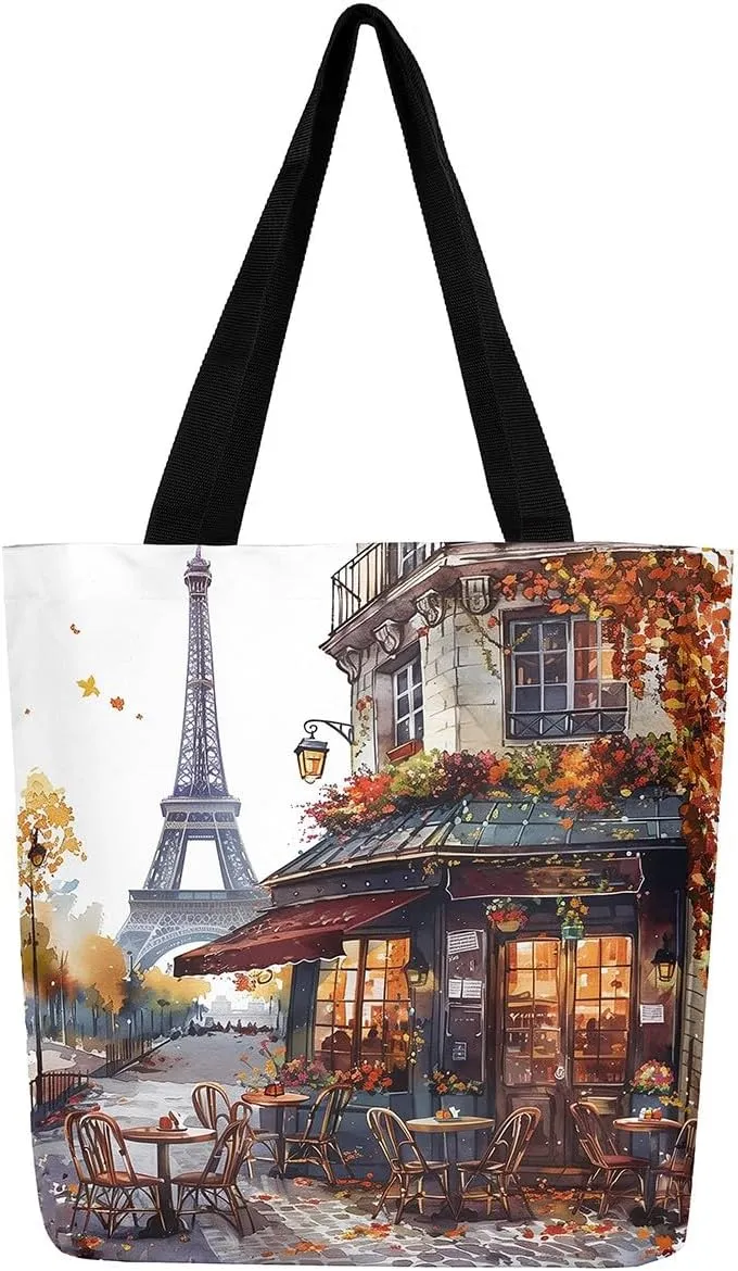 Castle Fairy Eiffel Tower Canvas Tote Bag Autumn French Style Street Shoulder Bag for Women