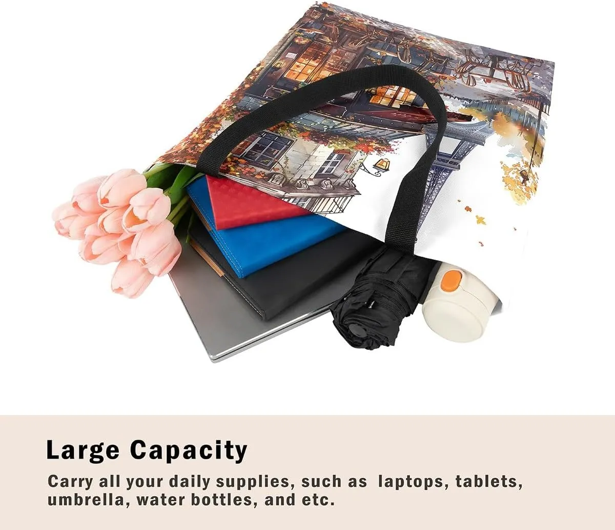 Castle Fairy Eiffel Tower Canvas Tote Bag Autumn French Style Street Shoulder Bag for Women
