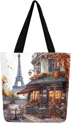 Castle Fairy Eiffel Tower Canvas Tote Bag Autumn French Style Street Shoulder Bag for Women