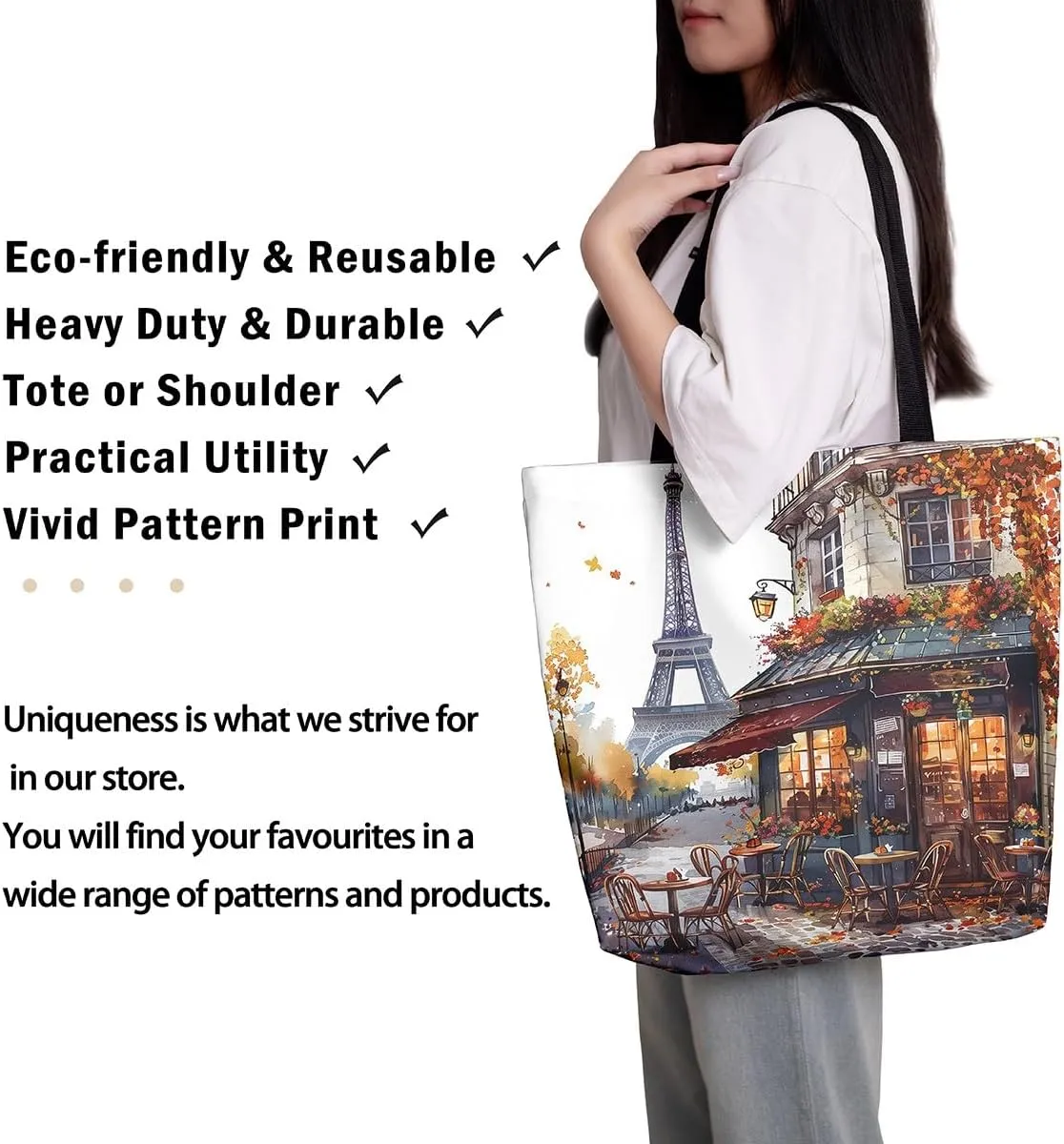 Castle Fairy Eiffel Tower Canvas Tote Bag Autumn French Style Street Shoulder Bag for Women