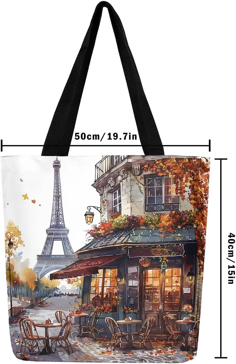 Castle Fairy Eiffel Tower Canvas Tote Bag Autumn French Style Street Shoulder Bag for Women