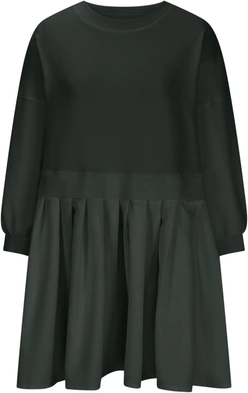 Casual Dresses for Women Plus Size Fall Fashion Long Sleeve Crewneck Patchwork Sweatshirt Dress Sweet Cute Pullover