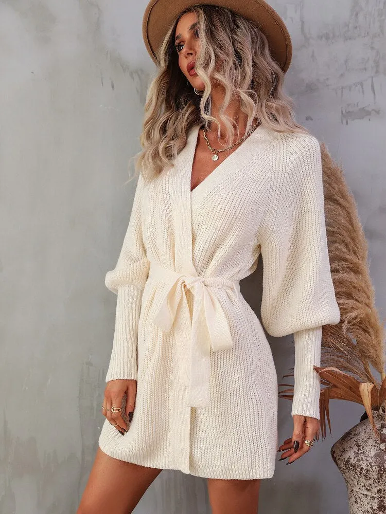 Casual Elegant Knit Dress Mid-length Cardigan
