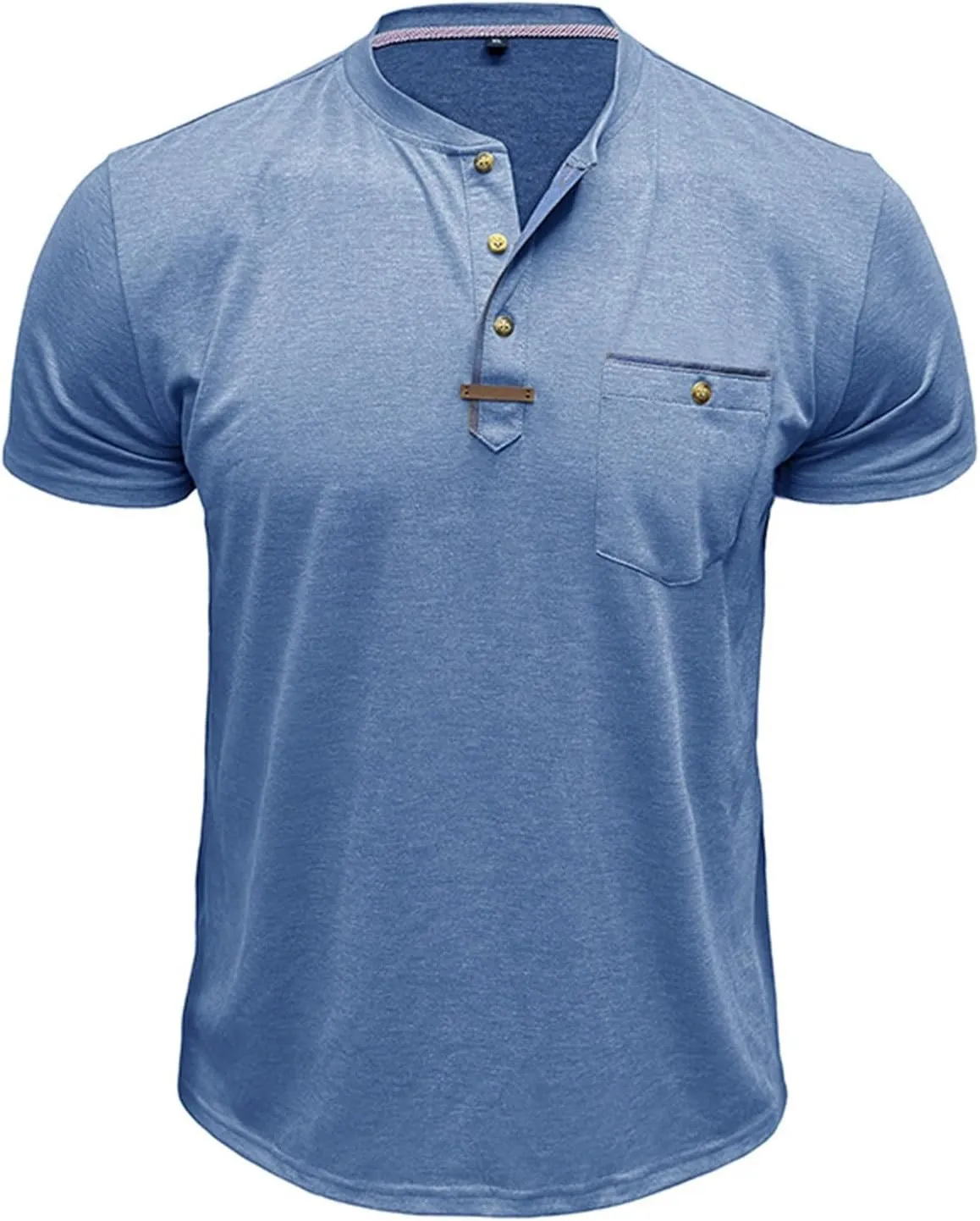 Casual Henley Shirts for Men Classic Button Up Cotton Short Sleeve T-Shirt Summer Basic Solid Lightweight Tees Tops