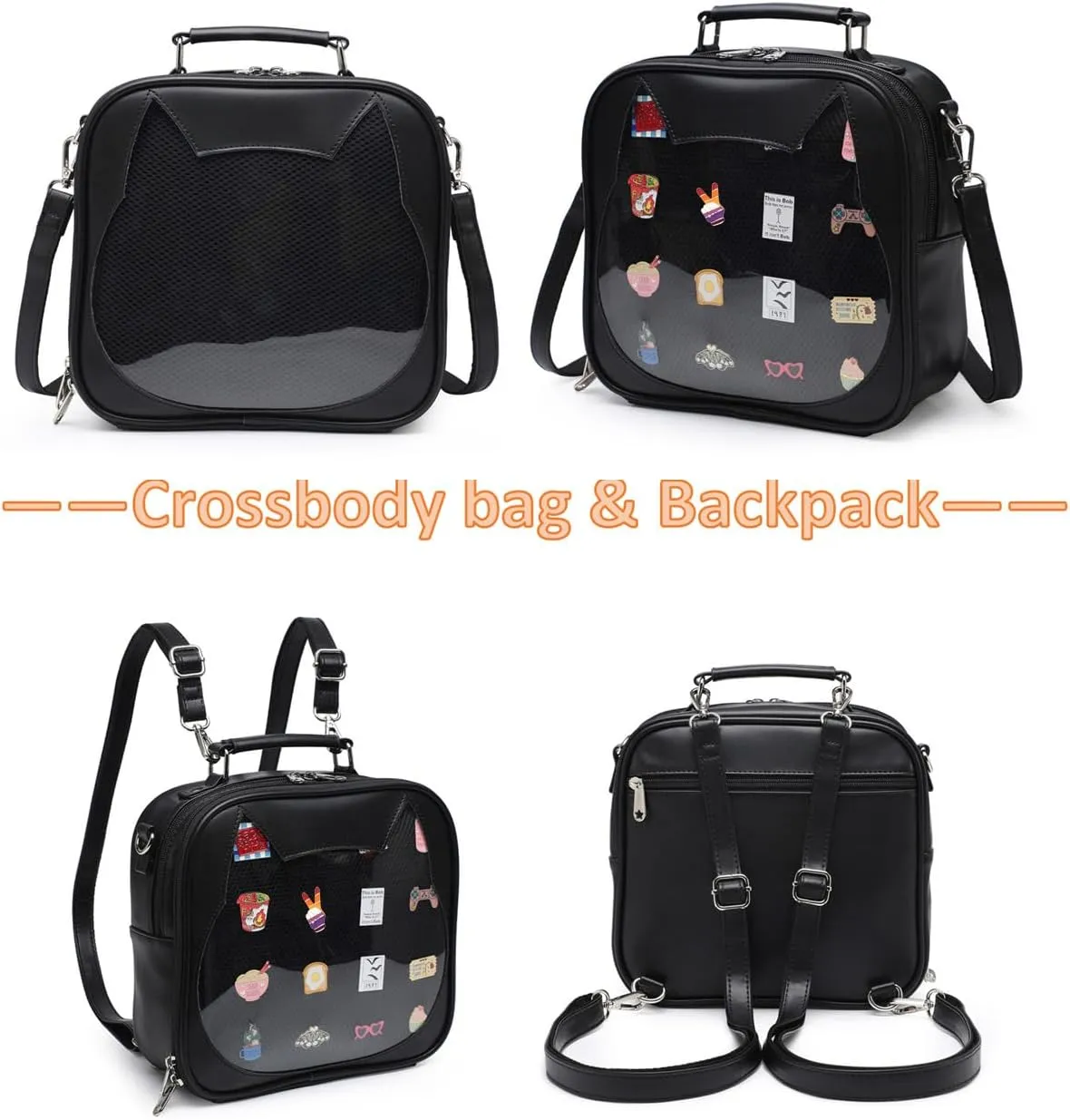 Cat Ita Bag Crossbody Bag Shoulder Bag Backpack Satchel Kawaii Purse with Pin Display