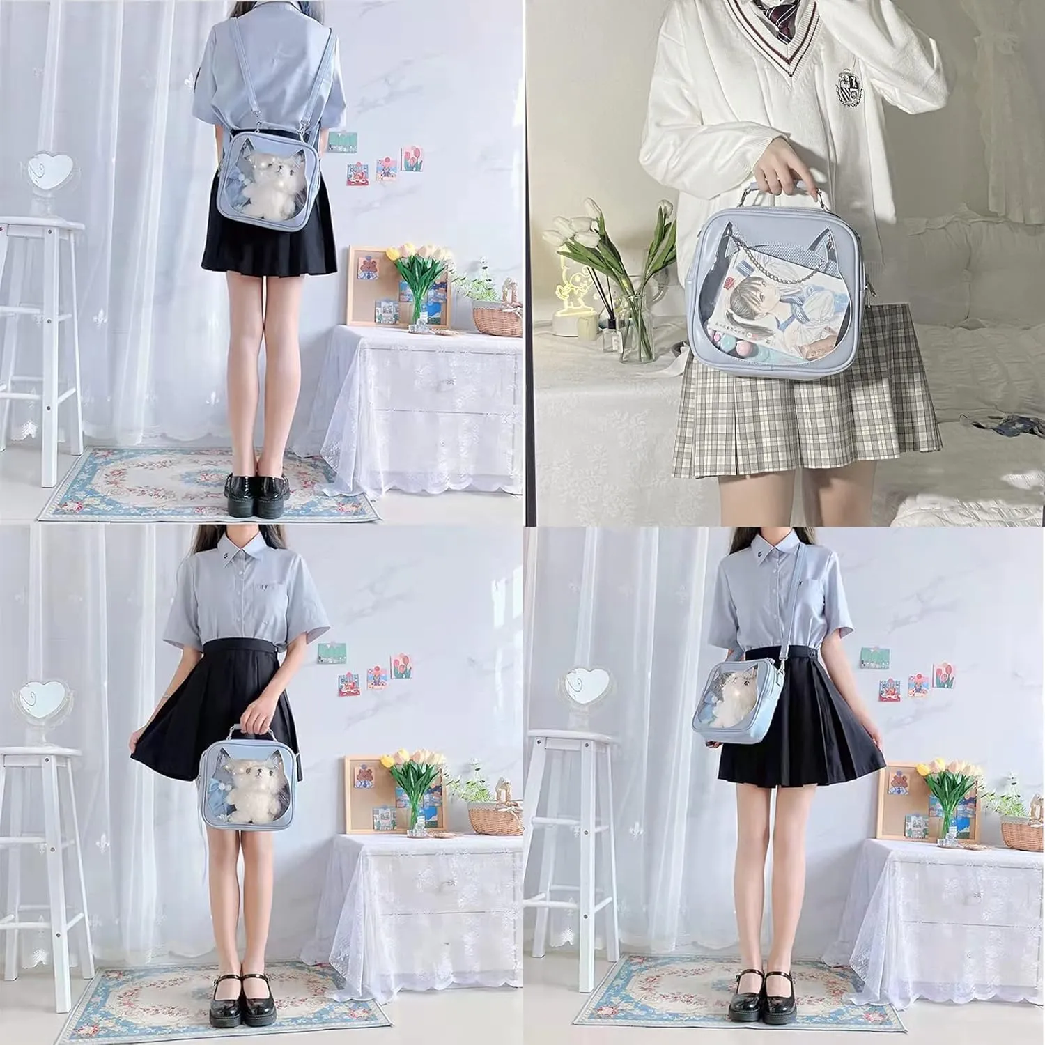 Cat Ita Bag Crossbody Bag Shoulder Bag Backpack Satchel Kawaii Purse with Pin Display