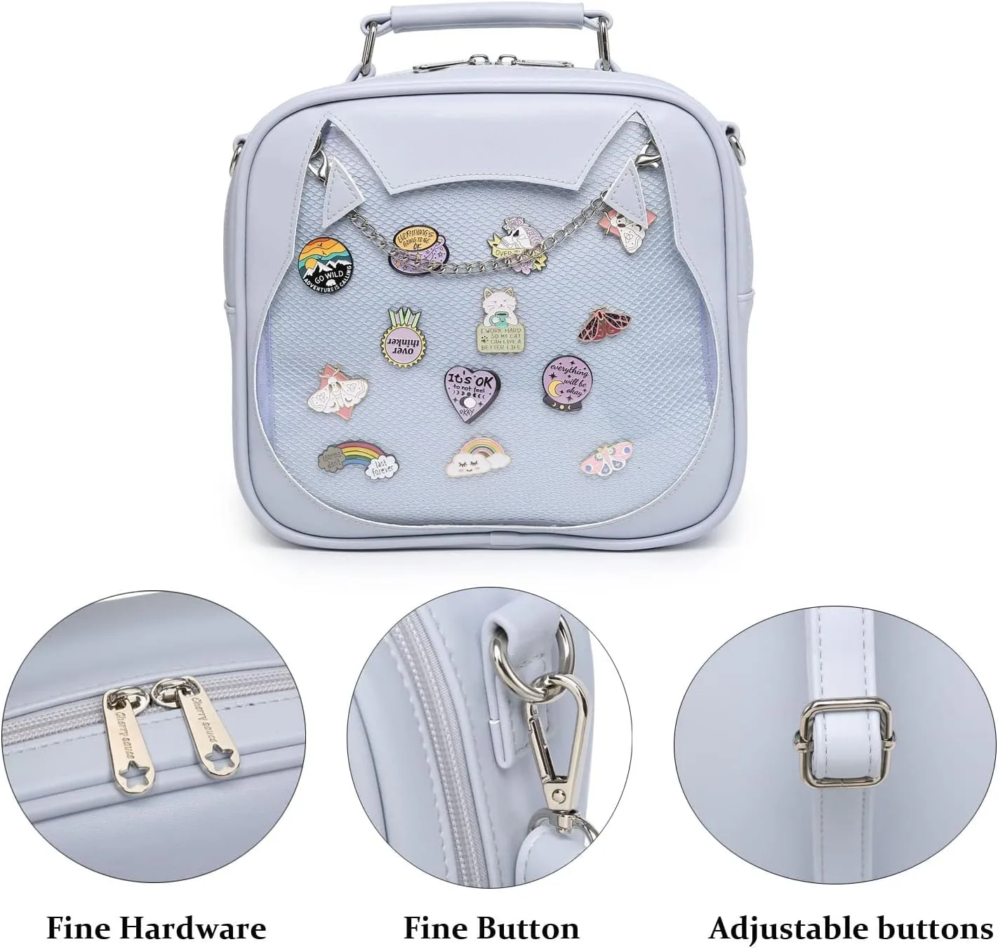 Cat Ita Bag Crossbody Bag Shoulder Bag Backpack Satchel Kawaii Purse with Pin Display