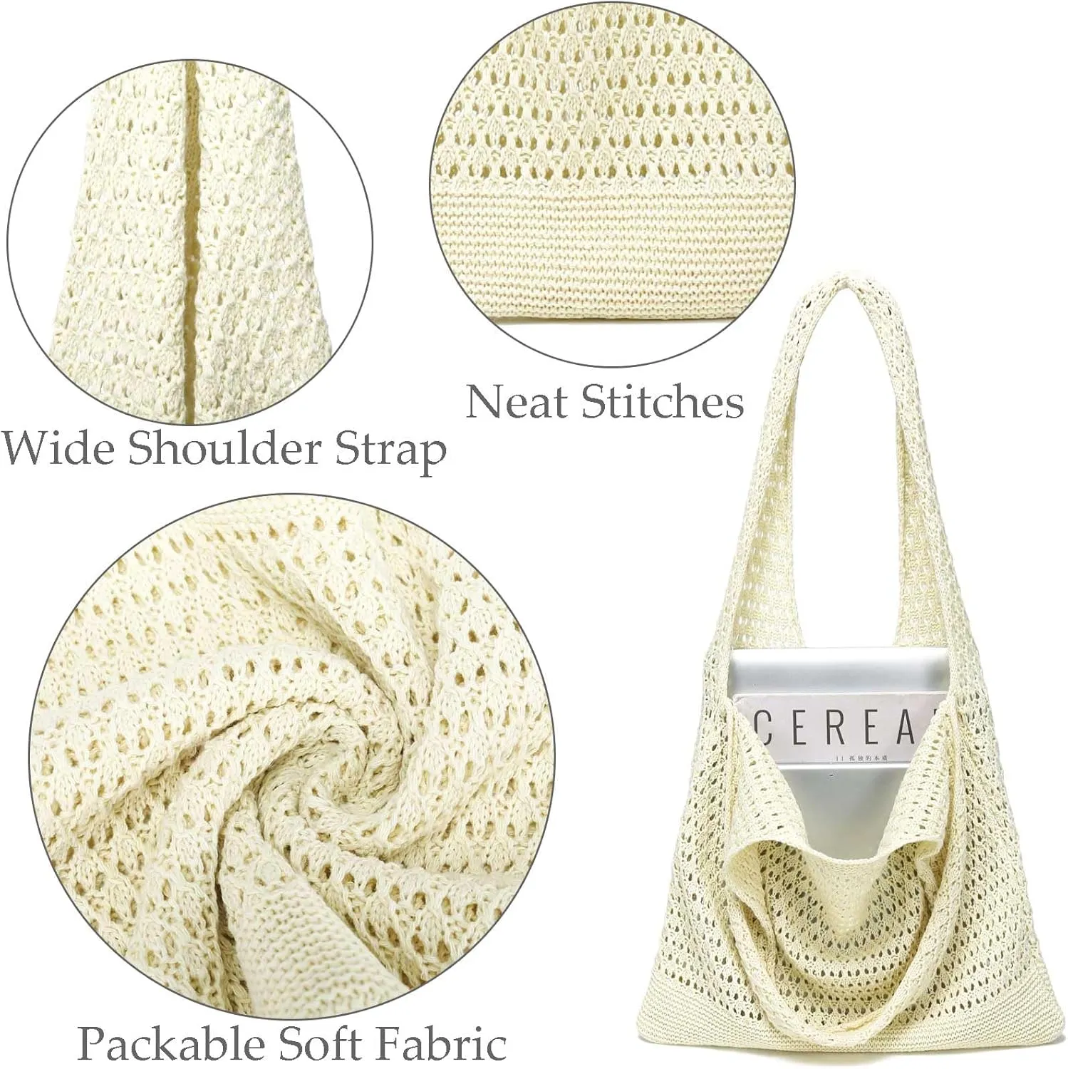 CATMICOO Crochet Beach Bag Tote: Small Knit Bag Summer Shoulder Bag for Vacation