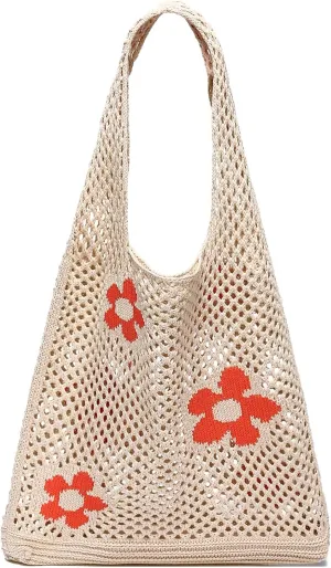CATMICOO Crochet Beach Bag Tote: Small Knit Bag Summer Shoulder Bag for Vacation