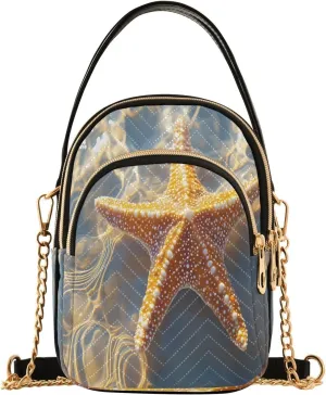 Chain Crossbody Bags for Women Seawater Yellow Starfish Beach Quilted Shoulder Handbags Travel Cross Body Cell Phone Purses Bags