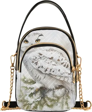 Chain Crossbody Bags for Women White Owl Branch Snowflake Quilted Shoulder Handbags Travel Cross Body Cell Phone Purses Bags