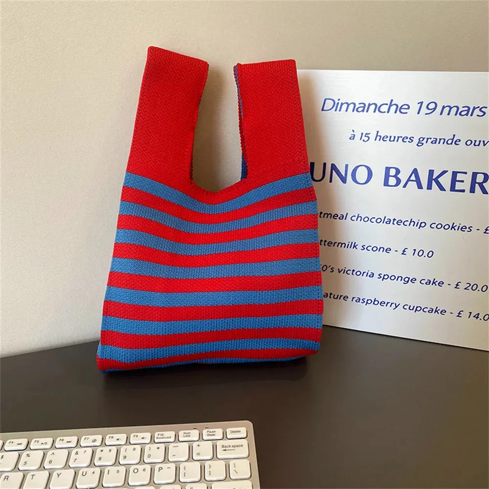 Charming Mini Stripes Tote 👜✨ - Handmade Knit Bag for Stylish Adventures! 🌟🛍️