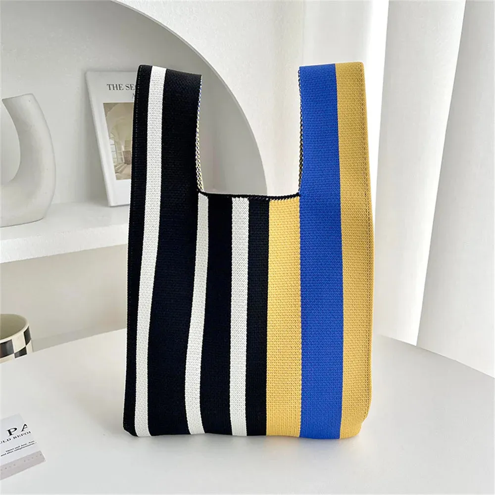 Charming Mini Stripes Tote 👜✨ - Handmade Knit Bag for Stylish Adventures! 🌟🛍️