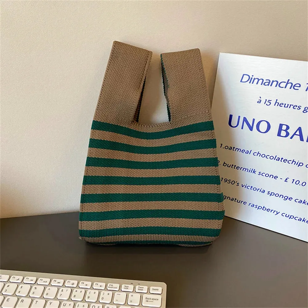 Charming Mini Stripes Tote 👜✨ - Handmade Knit Bag for Stylish Adventures! 🌟🛍️
