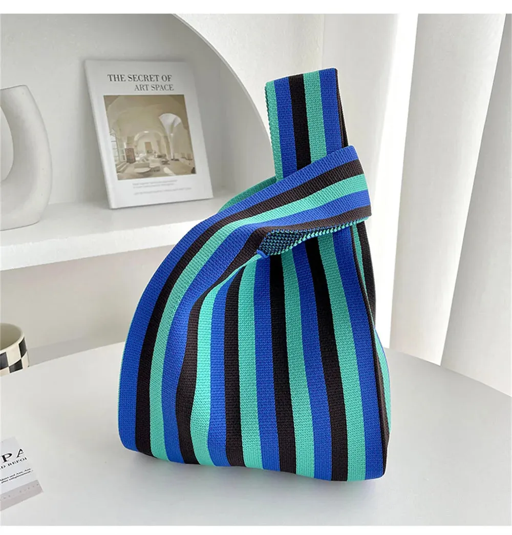 Charming Mini Stripes Tote 👜✨ - Handmade Knit Bag for Stylish Adventures! 🌟🛍️